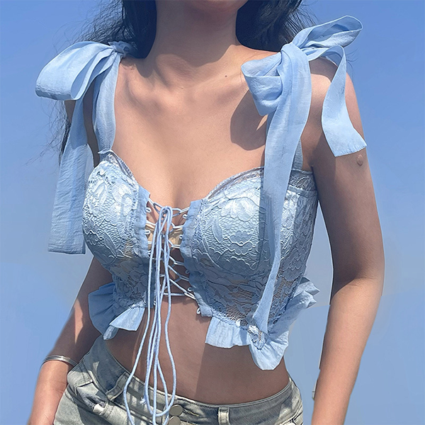 Pure Summer Baby Blue Ruffle Crop Top - fairypeony