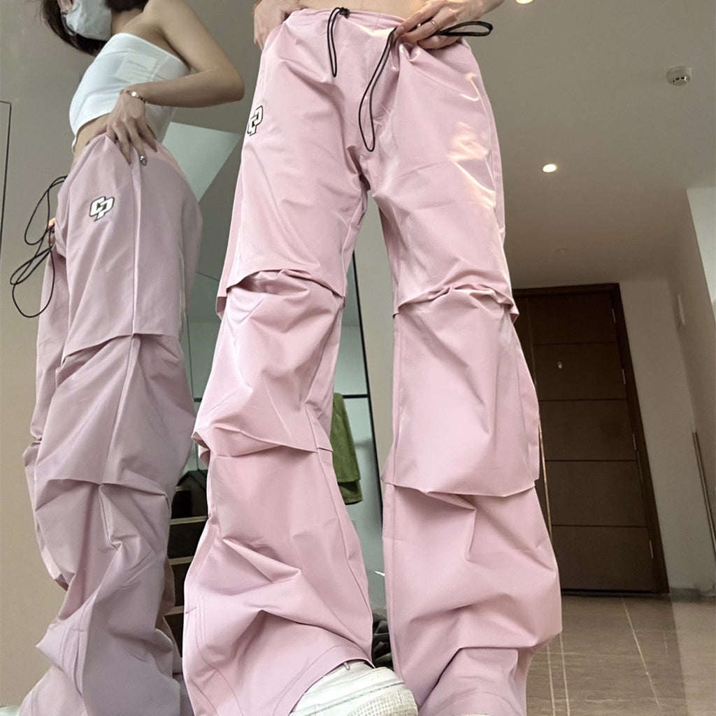 Ruched Straight Leg Parachute Cargo Pants - fairypeony