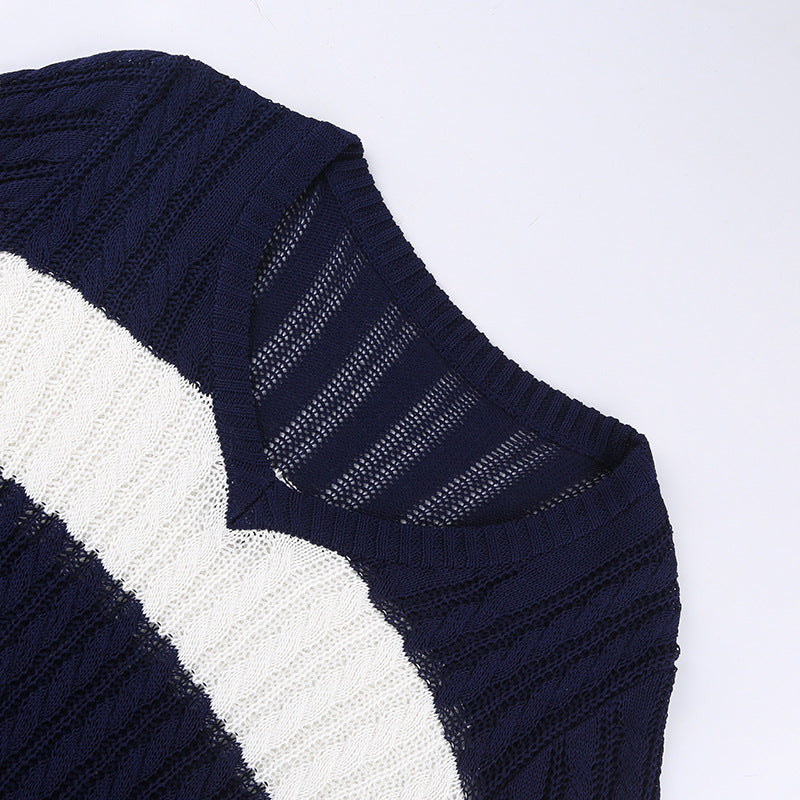 V Neck Striped Cable Knit Downtown 90s Top - fairypeony