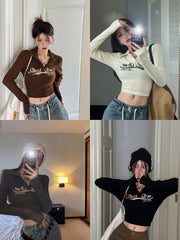 Y2K Long Sleeve Ribbed Knit Crop Top - fairypeony