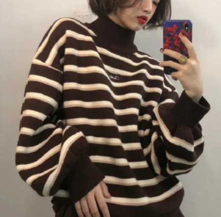 Grandma Striped Sweater, , women clothing, grandma-striped-sweater, blue, brown, L, M, S, XL, fairypeony