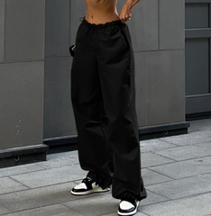 Belted Drawstring Parachute Cargo Pants - fairypeony