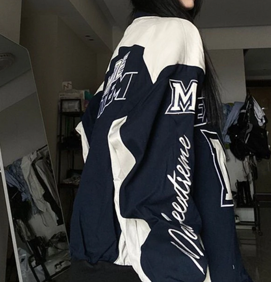 Contrasting Oversize Vintage Moto Jacket - fairypeony