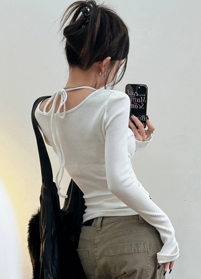 Grunge Print Graphic Long Sleeve Top - fairypeony