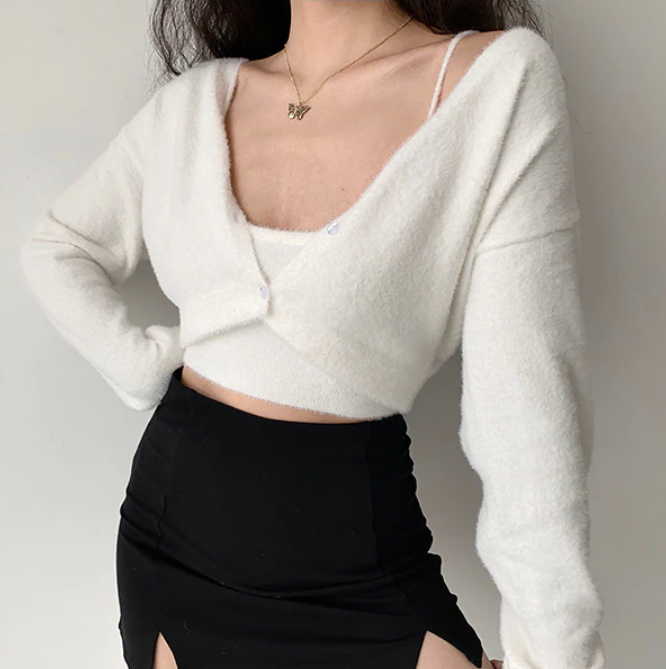 Cropped Button Knit Two Piece Cardigan, , women clothing, cropped-button-knit-two-piece-cardigan, , fairypeony