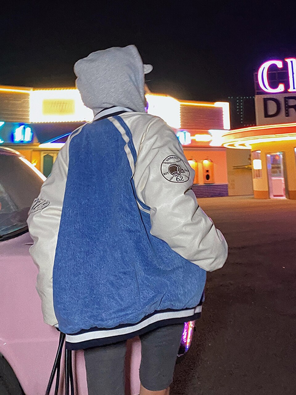 Toweling Embroidered Baggy Denim Varsity Jacket, , , toweling-embroidered-baggy-denim-varsity-jacket, , fairypeony