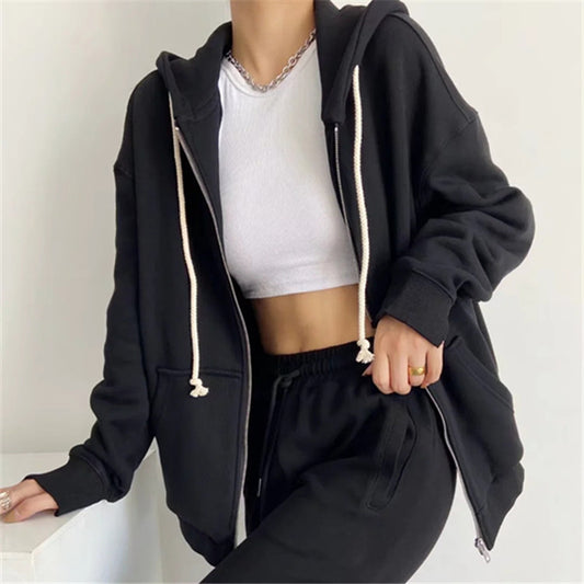 Simple Baggy Zip Up Hoodie, , women clothing, simple-baggy-zip-up-hoodie, , fairypeony