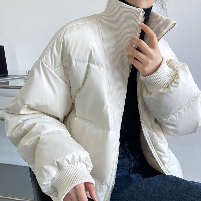 Simple Solid Color Zip Up Puffer Jacket, , women clothing, simple-solid-color-zip-up-puffer-jacket, , fairypeony