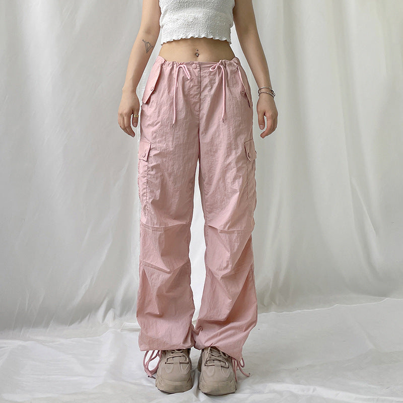 Size Friendly Pink Parachute Cargo Pants, , women clothing, size-friendly-pink-parachute-cargo-pants, khaki, pink, fairypeony