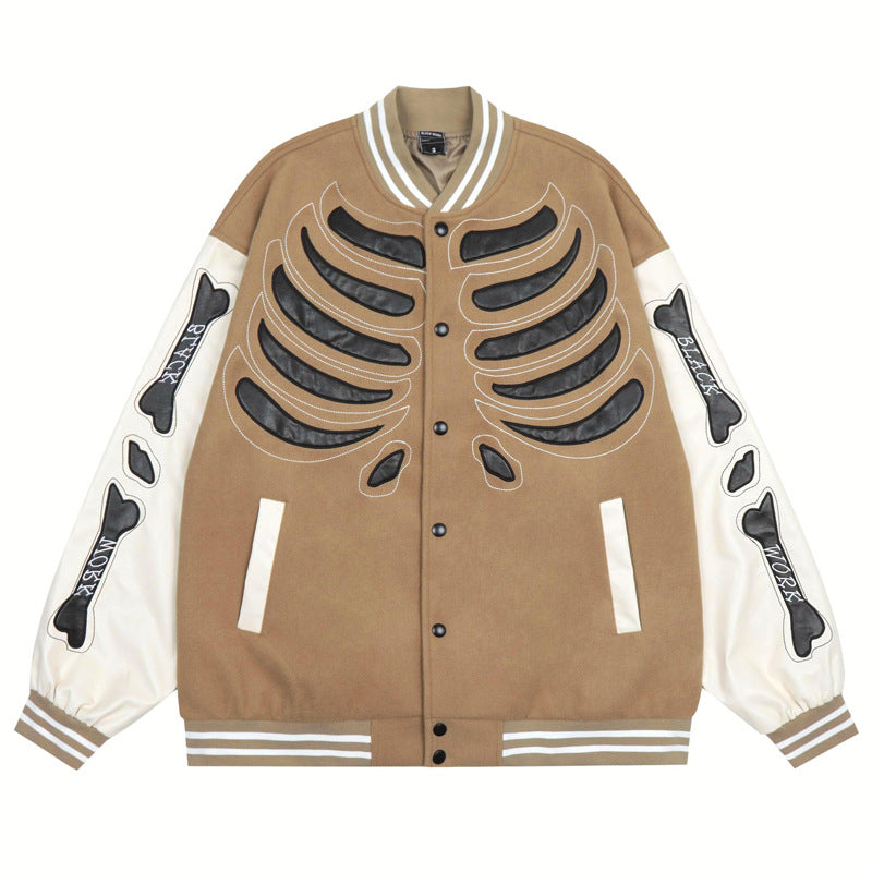 Skeleton Graphic Oversized Varsity Jacket, , women clothing, skeleton-graphic-oversized-varsity-jacket, , fairypeony