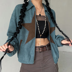 Star Embroidered Aesthetic Corduroy Jacket - fairypeony
