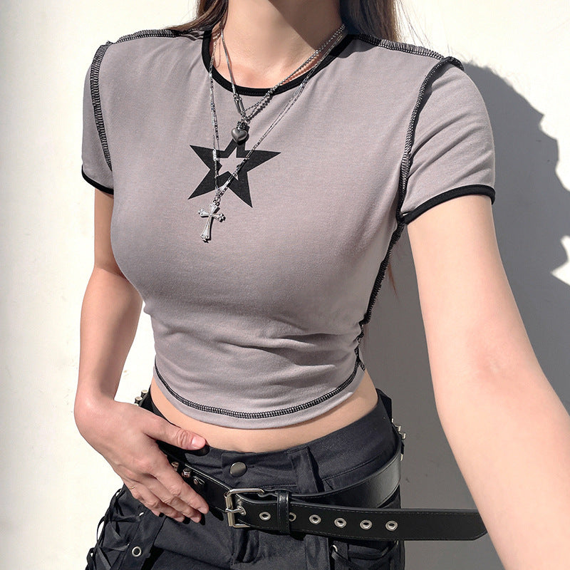 Stitched Star Print Baby Crop Top - fairypeony