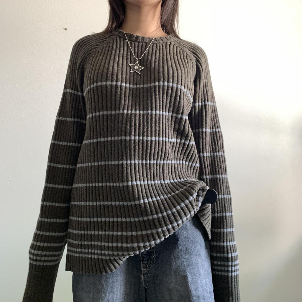 Striped Ribbed Pullover Knit Sweater - fairypeony