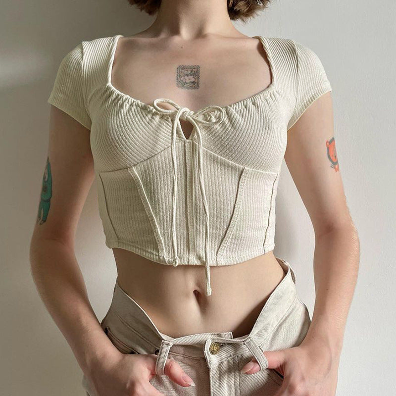 Tie Front Ribbed Crop Top - fairypeony