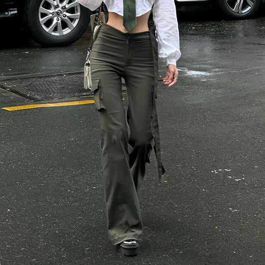 Tie Strap Straight Leg Cargo Pants - fairypeony