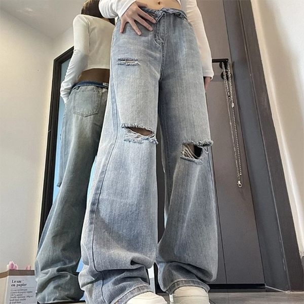 Vintage Baggy Knee Ripped Jeans - fairypeony