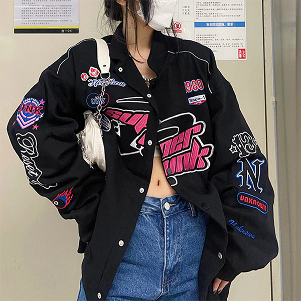 Vintage Embroidered Motorcycle Varsity Jacket - fairypeony