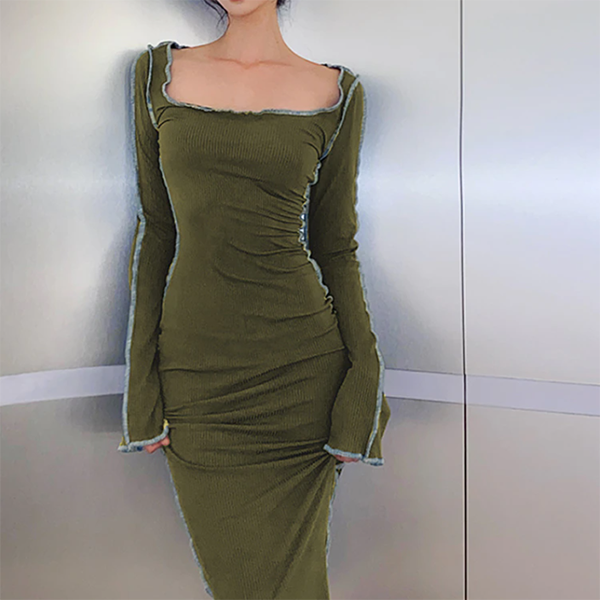 Vintage Green Long Sleeve Maxi Dress - fairypeony