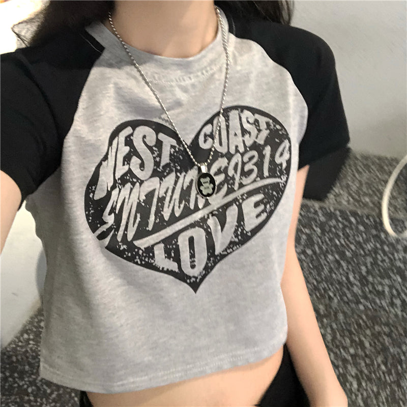 Vintage Heart Logo Raglan Sleeve Crop Top - fairypeony