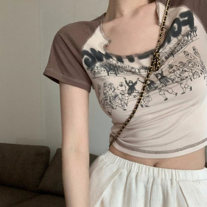 Vintage Raglan Sleeve Y2K Crop Top - fairypeony