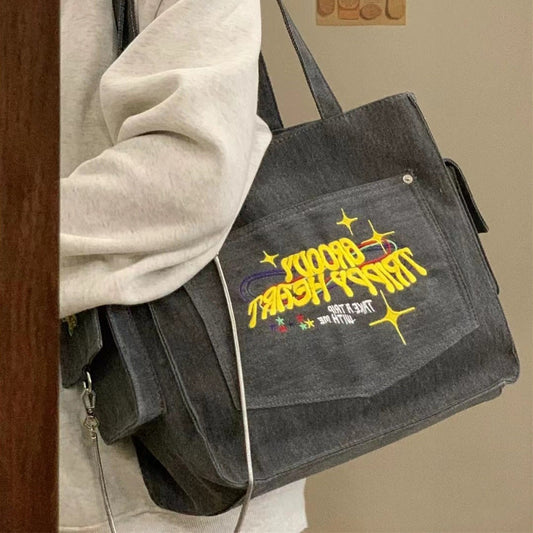 Vintage Washed Large Canvas Crossbody Bag - fairypeony