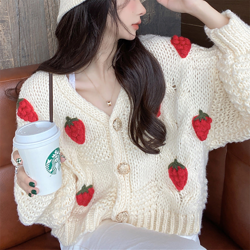 Strawberry Crochet Cardigan, , women clothing, strawberry-crochet-cardigan, pink, white, fairypeony