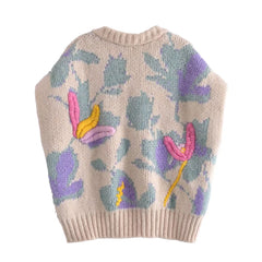 Embroidered Lavender Garden Sweater Vest, , women clothing, embroidered-lavender-garden-sweater-vest, beige, fairypeony