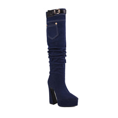 Pointed Toe Denim Over Knee Boots, , women clothing, pointed-toe-denim-over-knee-boots, , fairypeony
