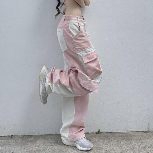 Patchwork Corduroy 90s Cargo Pants - fairypeony