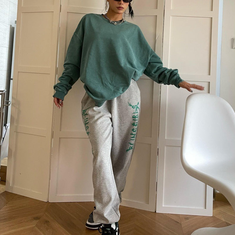 Grunge Print Retro Sweatpants, , women clothing, grunge-print-retro-sweatpants, grey, fairypeony