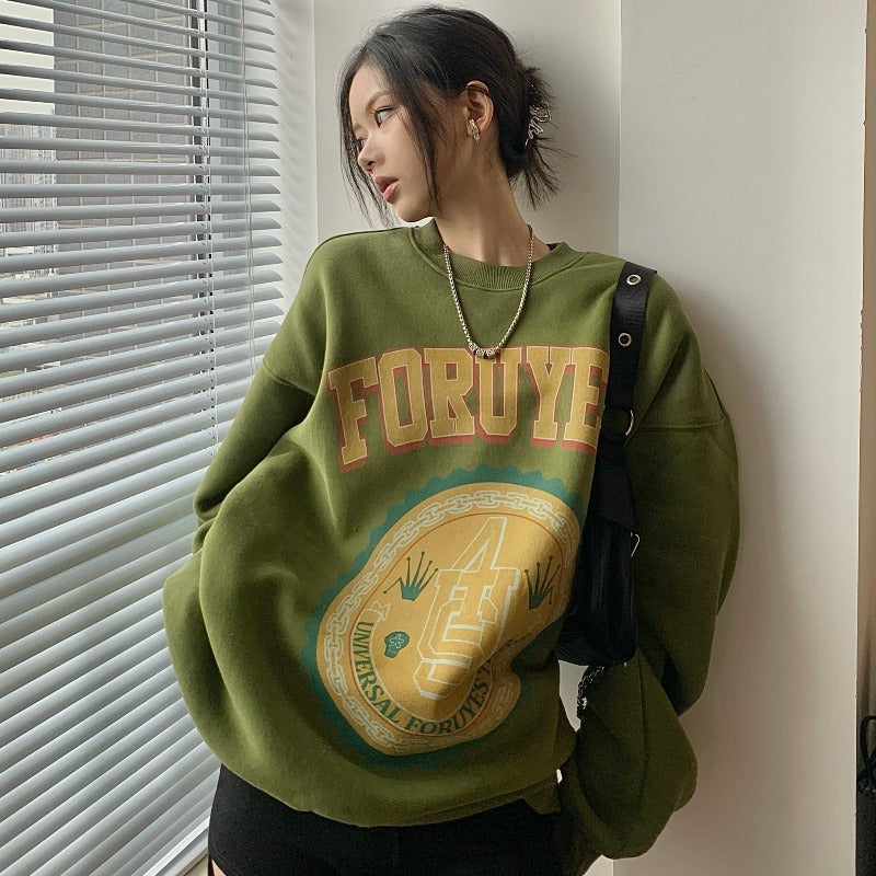 Thickened American Style Avocado Green Sweatshirt, , women clothing, thickened-american-style-avocado-green-sweatshirt, , fairypeony
