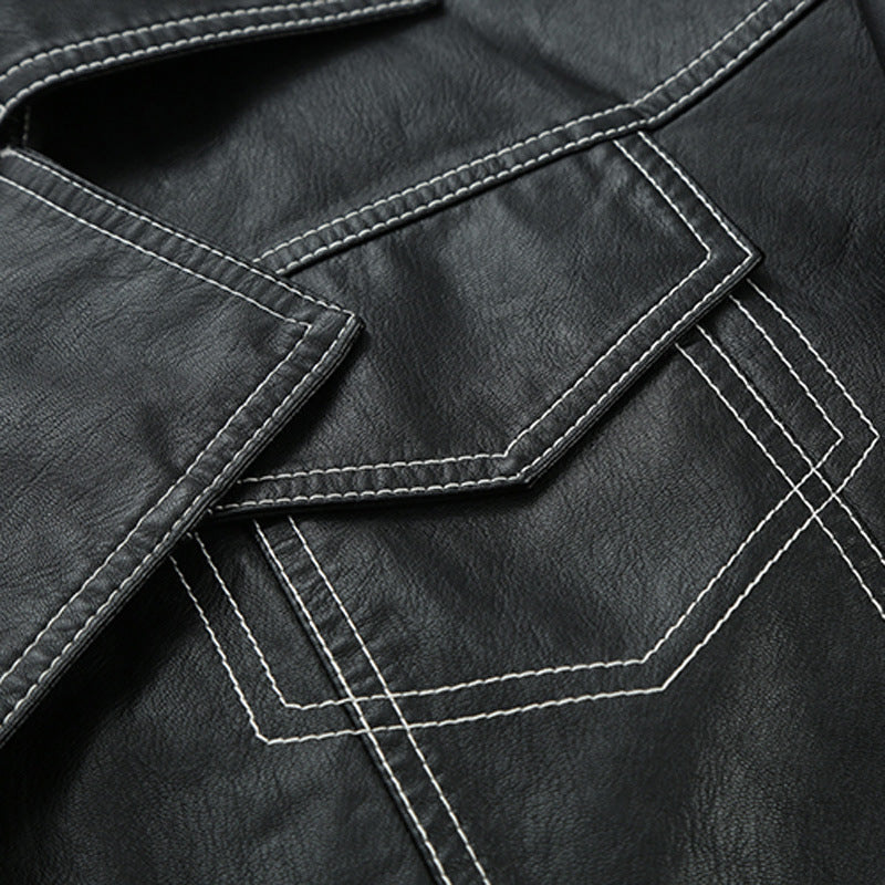 Topstitched Decorative Pu Leather Jacket, , women clothing, topstitched-decorative-pu-leather-jacket, black, fairypeony