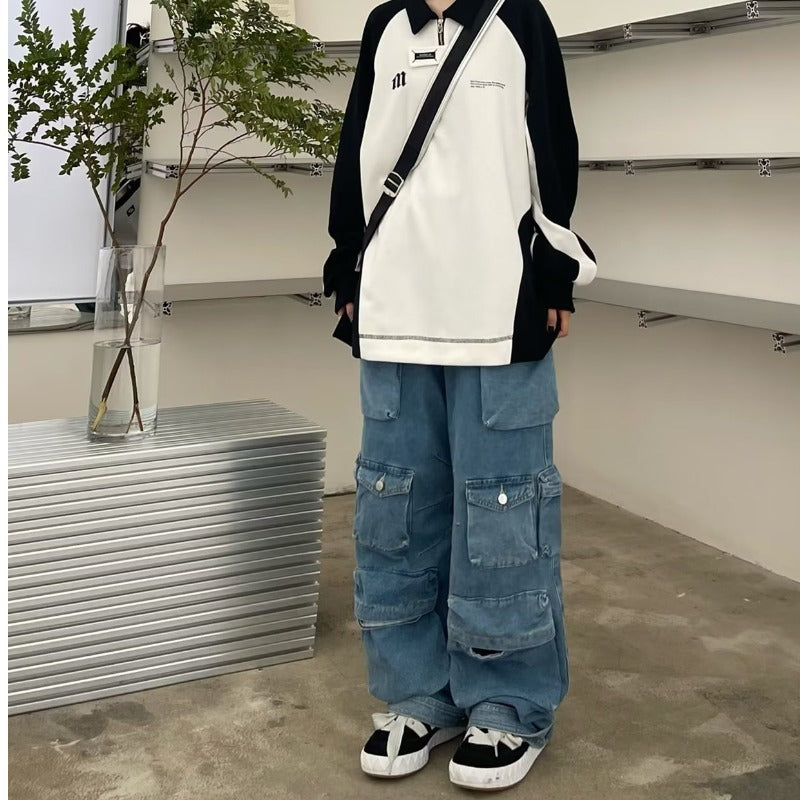 Multi Pockets Vintage Baggy Cargo Jeans - fairypeony