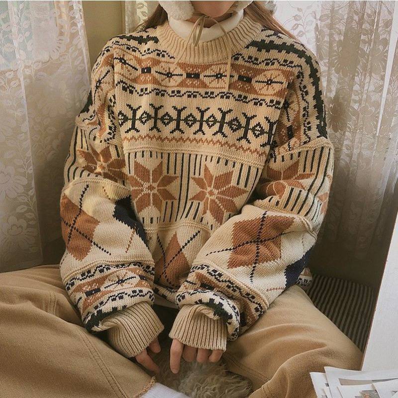 Coffee Cream Grandma Sweater, , women clothing, coffee-cream-grandma-sweater, apricot, black, L, M, XL, XXL, fairypeony