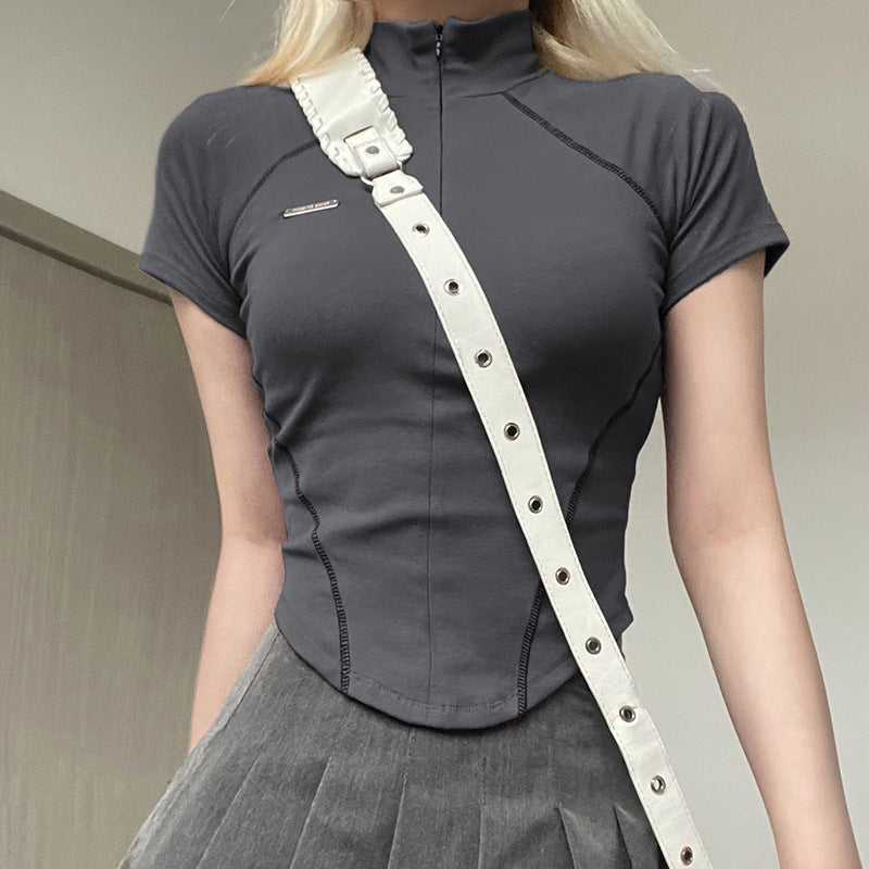 Stitch Detail Short Sleeve Top - fairypeony