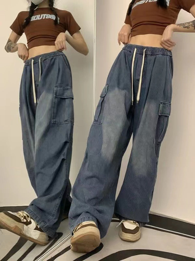 Tie Strap Baggy Cargo Jeans - fairypeony