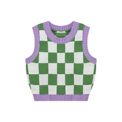 Green & Lavender Checkerboard Vest, , women clothing, green-lavender-checkerboard-vest, Checkerboard, greeen, Lavender, top, vest, fairypeony