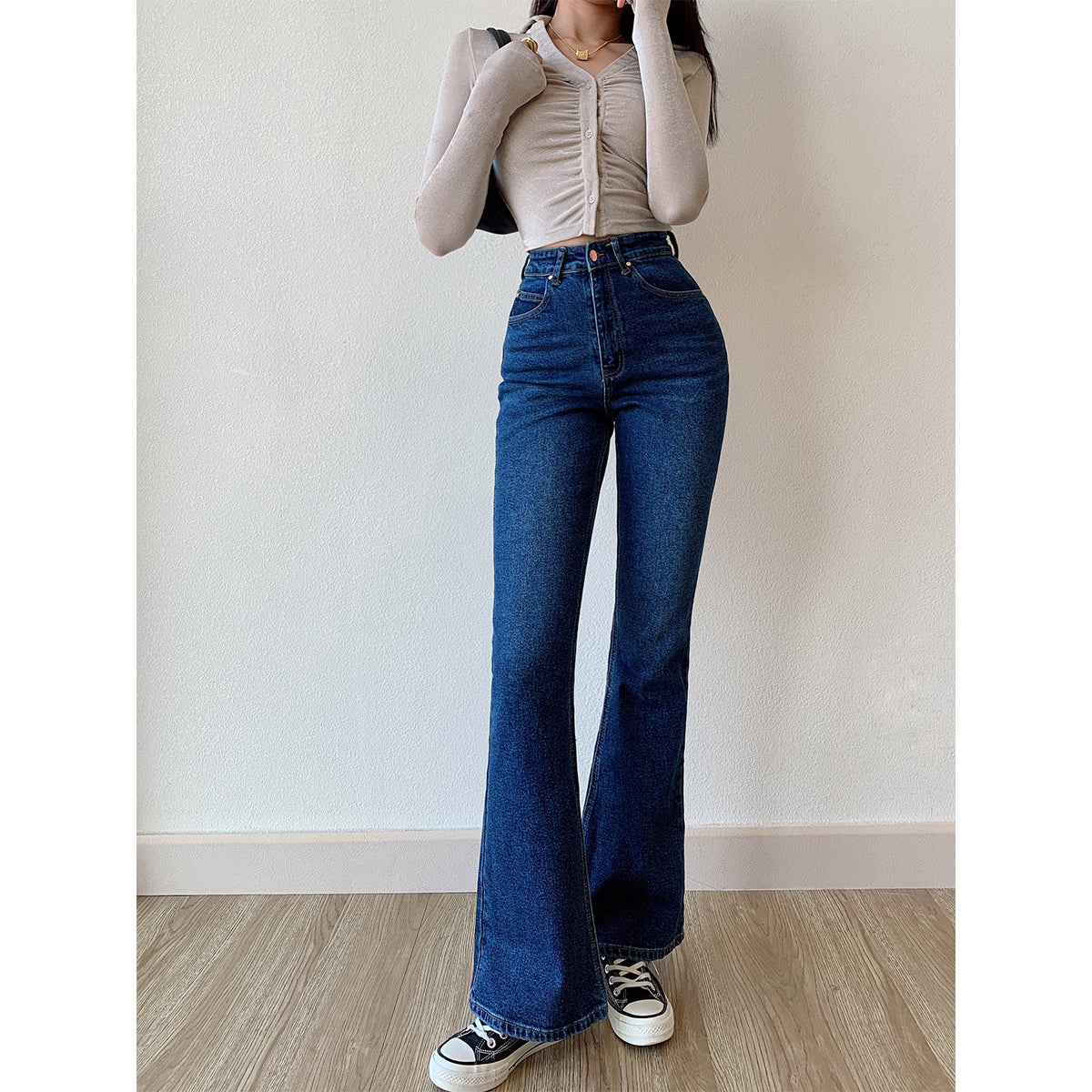 Washed High Waist Slim Flare Jeans, , women clothing, washed-high-waist-slim-flare-jeans, , fairypeony