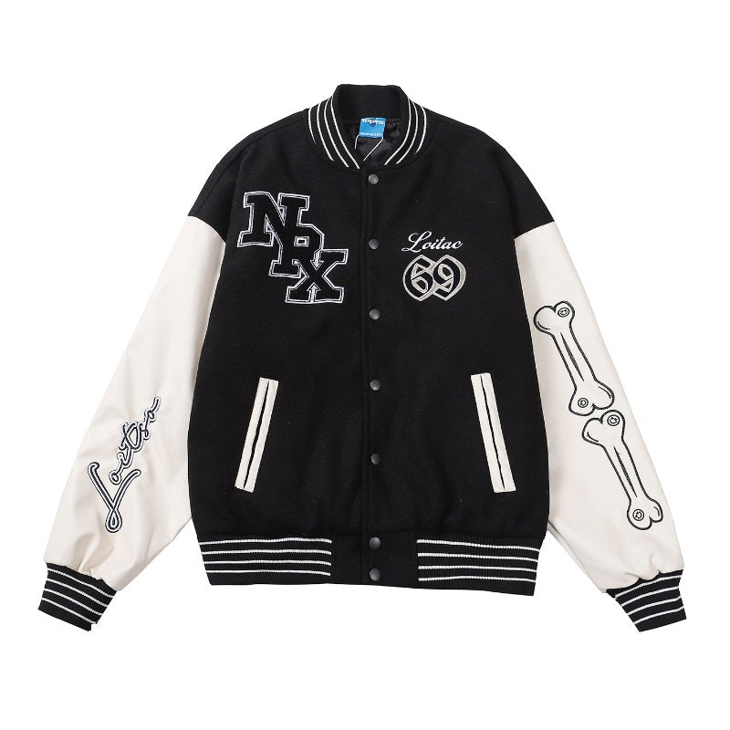 skeleton bones Varsity Jacket, , women clothing, skeleton-bones-varsity-jacket, , fairypeony