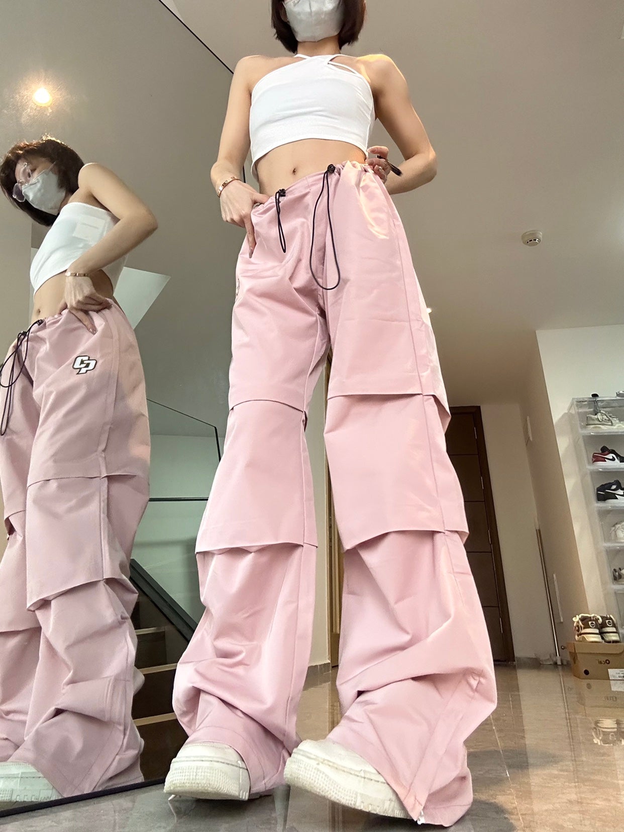 Ruched Straight Leg Parachute Cargo Pants - fairypeony