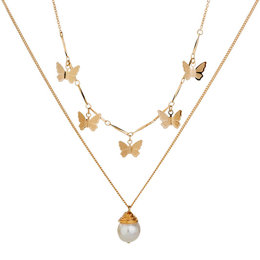 Freshwater Pearl Butterfly Multi-layer Necklace, , women clothing, freshwater-pearl-butterfly-multi-layer-necklace, , fairypeony