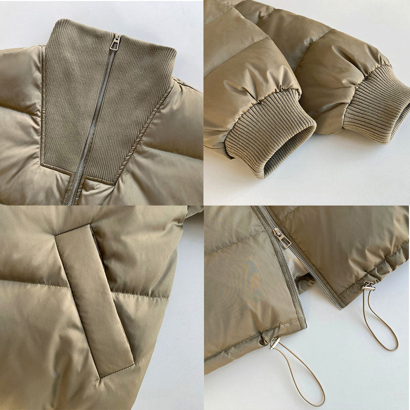 Simple Solid Color Zip Up Puffer Jacket, , women clothing, simple-solid-color-zip-up-puffer-jacket, , fairypeony