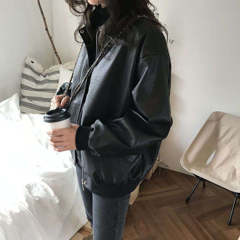 Student Faux Leather Jacket, , women clothing, student-faux-leather-jacket, black, fairypeony