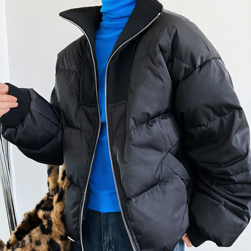Simple Solid Color Zip Up Puffer Jacket, , women clothing, simple-solid-color-zip-up-puffer-jacket, , fairypeony