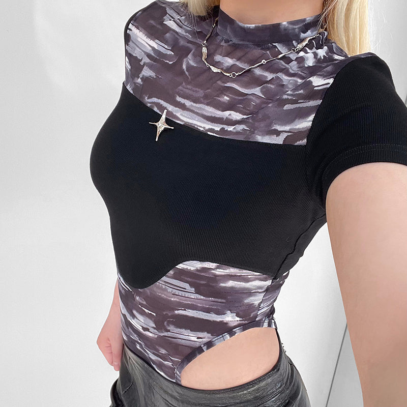 Metal Star Short Sleeve Bodysuit - fairypeony