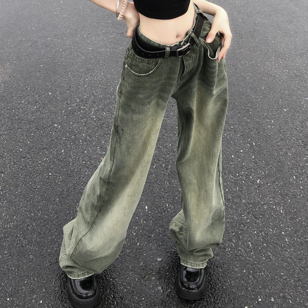 Vintage Wash Green 90s Boyfriend Jeans - fairypeony