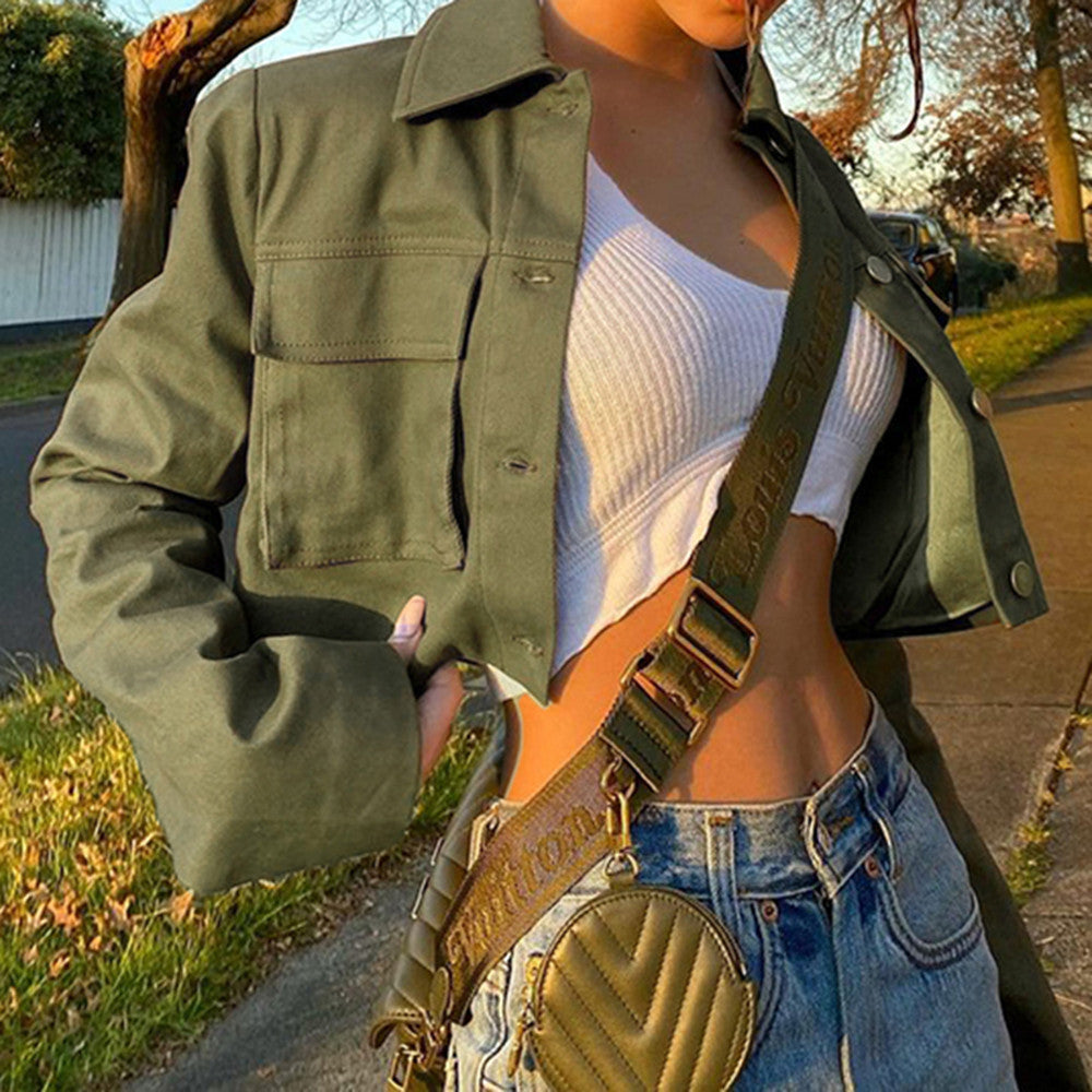 Army Green Cargo Cropped Jacket, , women clothing, army-green-cargo-cropped-jacket, , fairypeony