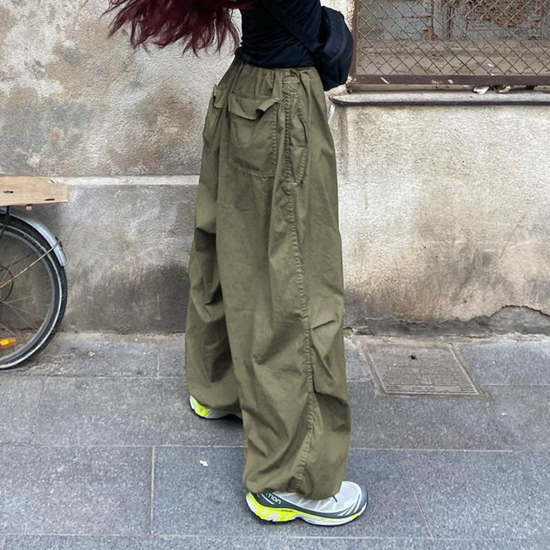 Size Friendly Low Waist Parachute Cargo Pants, , women clothing, size-friendly-low-waist-parachute-cargo-pants, green, white, fairypeony