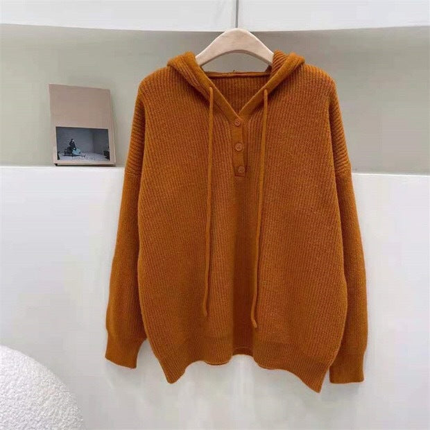 Simple Hooded Pullover Knit Sweater, , women clothing, simple-hooded-pullover-knit-sweater, , fairypeony