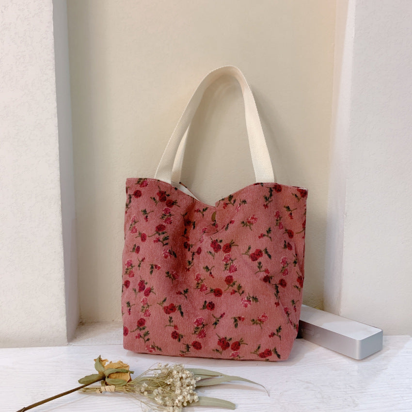 Corduroy Tote Lunch Handle Bag, , women clothing, corduroy-tote-lunch-handle-bag, , fairypeony